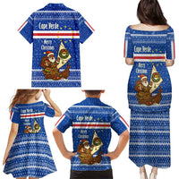 Cape Verde Christmas Family Matching Puletasi and Hawaiian Shirt with Blue Festive Pattern Sailing Santa and National Emblem Motif - Wonder Print Shop