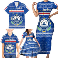 Cape Verde Christmas Family Matching Short Sleeve Bodycon Dress and Hawaiian Shirt with Blue Festive Pattern Sailing Santa and National Emblem Motif - Wonder Print Shop
