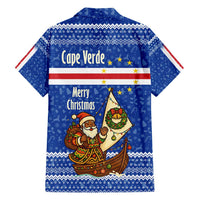Cape Verde Christmas Family Matching Summer Maxi Dress and Hawaiian Shirt with Blue Festive Pattern Sailing Santa and National Emblem Motif - Wonder Print Shop