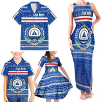 Cape Verde Christmas Family Matching Tank Maxi Dress and Hawaiian Shirt with Blue Festive Pattern Sailing Santa and National Emblem Motif - Wonder Print Shop