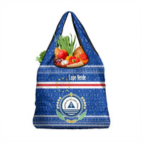 Cape Verde Christmas Grocery Bag with Blue Festive Pattern Sailing Santa and National Emblem Motif - Wonder Print Shop