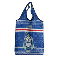 Cape Verde Christmas Grocery Bag with Blue Festive Pattern Sailing Santa and National Emblem Motif - Wonder Print Shop