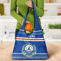 Cape Verde Christmas Grocery Bag with Blue Festive Pattern Sailing Santa and National Emblem Motif - Wonder Print Shop