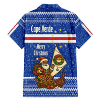 Cape Verde Christmas Hawaiian Shirt with Blue Festive Pattern Sailing Santa and National Emblem Motif - Wonder Print Shop