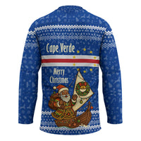 Cape Verde Christmas Hockey Jersey with Blue Festive Pattern Sailing Santa and National Emblem Motif - Wonder Print Shop