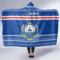 Cape Verde Christmas Hooded Blanket with Blue Festive Pattern Sailing Santa and National Emblem Motif - Wonder Print Shop