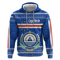 Cape Verde Christmas Hoodie with Blue Festive Pattern Sailing Santa and National Emblem Motif - Wonder Print Shop