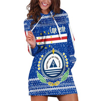 Cape Verde Christmas Hoodie Dress with Blue Festive Pattern Sailing Santa and National Emblem Motif - Wonder Print Shop