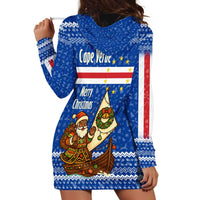 Cape Verde Christmas Hoodie Dress with Blue Festive Pattern Sailing Santa and National Emblem Motif - Wonder Print Shop