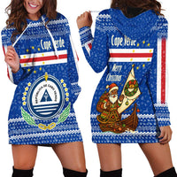 Cape Verde Christmas Hoodie Dress with Blue Festive Pattern Sailing Santa and National Emblem Motif - Wonder Print Shop