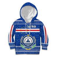 Cape Verde Christmas Kid Hoodie with Blue Festive Pattern Sailing Santa and National Emblem Motif - Wonder Print Shop