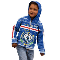 Cape Verde Christmas Kid Hoodie with Blue Festive Pattern Sailing Santa and National Emblem Motif - Wonder Print Shop