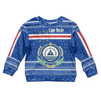Cape Verde Christmas Kid Ugly Christmas Sweater with Blue Festive Pattern Sailing Santa and National Emblem Motif - Wonder Print Shop