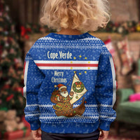 Cape Verde Christmas Kid Ugly Christmas Sweater with Blue Festive Pattern Sailing Santa and National Emblem Motif - Wonder Print Shop