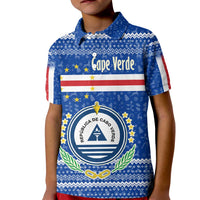 Cape Verde Christmas Kid Polo Shirt with Blue Festive Pattern Sailing Santa and National Emblem Motif - Wonder Print Shop