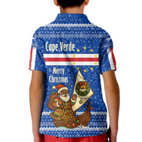 Cape Verde Christmas Kid Polo Shirt with Blue Festive Pattern Sailing Santa and National Emblem Motif - Wonder Print Shop