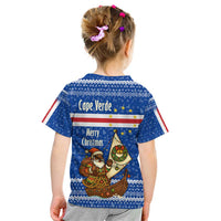 Cape Verde Christmas Kid T Shirt with Blue Festive Pattern Sailing Santa and National Emblem Motif - Wonder Print Shop