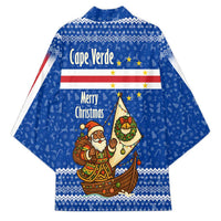 Cape Verde Christmas Kimono with Blue Festive Pattern Sailing Santa and National Emblem Motif - Wonder Print Shop