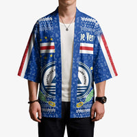 Cape Verde Christmas Kimono with Blue Festive Pattern Sailing Santa and National Emblem Motif - Wonder Print Shop