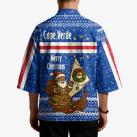 Cape Verde Christmas Kimono with Blue Festive Pattern Sailing Santa and National Emblem Motif - Wonder Print Shop