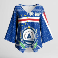 Cape Verde Christmas Kimono Sleeve Blouse with Blue Festive Pattern Sailing Santa and National Emblem Motif - Wonder Print Shop