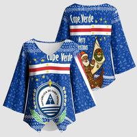 Cape Verde Christmas Kimono Sleeve Blouse with Blue Festive Pattern Sailing Santa and National Emblem Motif - Wonder Print Shop