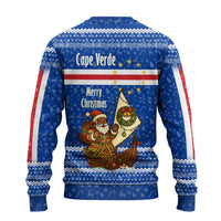 Cape Verde Christmas Ugly Christmas Sweater with Blue Festive Pattern Sailing Santa and National Emblem Motif - Wonder Print Shop