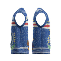 Cape Verde Christmas Knitted V-Neck Vest with Blue Festive Pattern Sailing Santa and National Emblem Motif - Wonder Print Shop