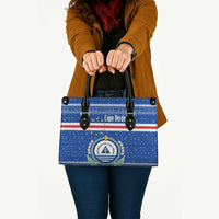 Cape Verde Christmas Leather Bag with Blue Festive Pattern Sailing Santa and National Emblem Motif - Wonder Print Shop