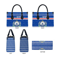 Cape Verde Christmas Leather Bag with Blue Festive Pattern Sailing Santa and National Emblem Motif - Wonder Print Shop