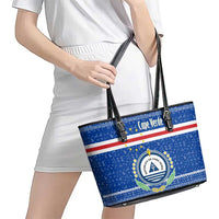 Cape Verde Christmas Leather Tote Bag with Blue Festive Pattern Sailing Santa and National Emblem Motif - Wonder Print Shop