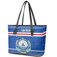 Cape Verde Christmas Leather Tote Bag with Blue Festive Pattern Sailing Santa and National Emblem Motif - Wonder Print Shop