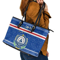 Cape Verde Christmas Leather Tote Bag with Blue Festive Pattern Sailing Santa and National Emblem Motif - Wonder Print Shop