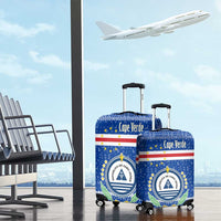 Cape Verde Christmas Luggage Cover with Blue Festive Pattern Sailing Santa and National Emblem Motif - Wonder Print Shop