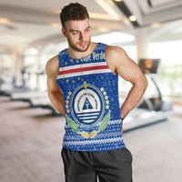 Cape Verde Christmas Men Tank Top with Blue Festive Pattern Sailing Santa and National Emblem Motif - Wonder Print Shop