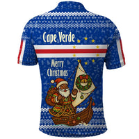 Cape Verde Christmas Polo Shirt with Blue Festive Pattern Sailing Santa and National Emblem Motif - Wonder Print Shop