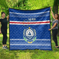 Cape Verde Christmas Quilt with Blue Festive Pattern Sailing Santa and National Emblem Motif - Wonder Print Shop