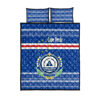 Cape Verde Christmas Quilt Bed Set with Blue Festive Pattern Sailing Santa and National Emblem Motif - Wonder Print Shop