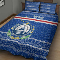 Cape Verde Christmas Quilt Bed Set with Blue Festive Pattern Sailing Santa and National Emblem Motif - Wonder Print Shop