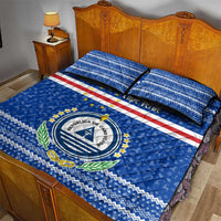 Cape Verde Christmas Quilt Bed Set with Blue Festive Pattern Sailing Santa and National Emblem Motif - Wonder Print Shop