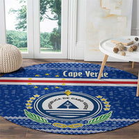 Cape Verde Christmas Round Carpet with Blue Festive Pattern Sailing Santa and National Emblem Motif - Wonder Print Shop
