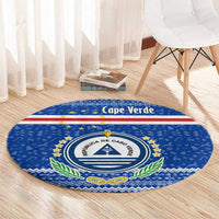 Cape Verde Christmas Round Carpet with Blue Festive Pattern Sailing Santa and National Emblem Motif - Wonder Print Shop