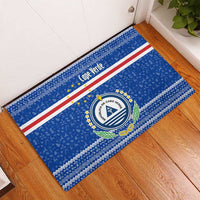 Cape Verde Christmas Rubber Doormat with Blue Festive Pattern Sailing Santa and National Emblem Motif - Wonder Print Shop