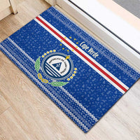 Cape Verde Christmas Rubber Doormat with Blue Festive Pattern Sailing Santa and National Emblem Motif - Wonder Print Shop