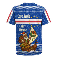 Cape Verde Christmas Rugby Jersey with Blue Festive Pattern Sailing Santa and National Emblem Motif - Wonder Print Shop