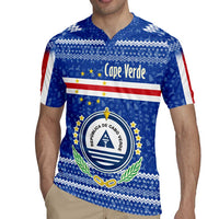 Cape Verde Christmas Rugby Jersey with Blue Festive Pattern Sailing Santa and National Emblem Motif - Wonder Print Shop