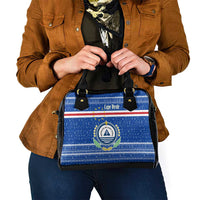 Cape Verde Christmas Shoulder Handbag with Blue Festive Pattern Sailing Santa and National Emblem Motif - Wonder Print Shop