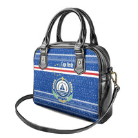 Cape Verde Christmas Shoulder Handbag with Blue Festive Pattern Sailing Santa and National Emblem Motif - Wonder Print Shop