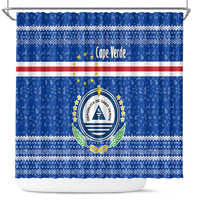 Cape Verde Christmas Shower Curtain with Blue Festive Pattern Sailing Santa and National Emblem Motif - Wonder Print Shop