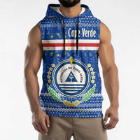 Cape Verde Christmas Sleeveless Hoodie with Blue Festive Pattern Sailing Santa and National Emblem Motif - Wonder Print Shop